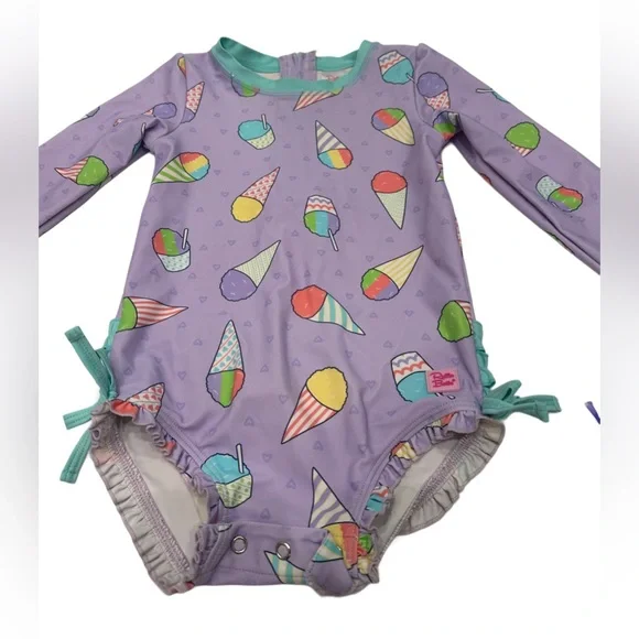 Ruffle Butts Baby Girl Swimsuit‎ One Piece Long Sleeve Ice Dream Print 3T - Picture 2 of 4